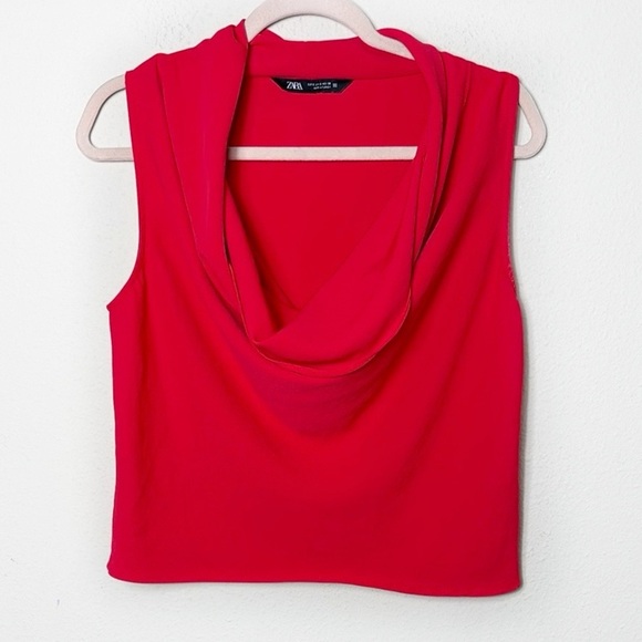 Zara Drapped Neck Red Blouse Top size Small - Picture 10 of 10